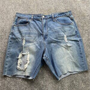 Judy Blue Shorts Women 2XL Blue Jean Cut Off‎ High Rise Denim Ripped Destroyed